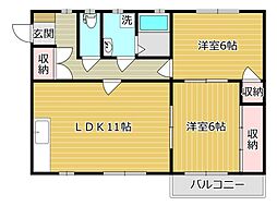 ハイツクローネ 2LDKの間取図画像