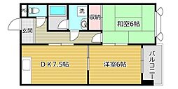 シエテ高槻 2DKの間取図画像