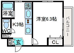 カーサ・イヌミディーレ 1Kの間取図画像