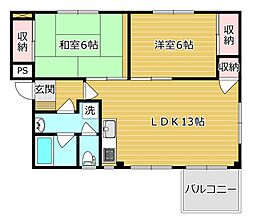 サンシャイン川添 2LDKの間取図画像