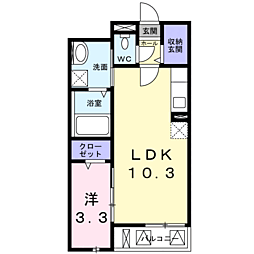 プランドール高槻 1LDKの間取図画像