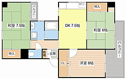 近江鉄道近江本線 彦根駅 徒歩7分の賃貸マンション 3階3DKの間取り