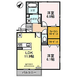 JR東海道・山陽本線 南彦根駅 3.3kmの賃貸アパート 2階2LDKの間取り