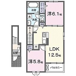 プロムナード東近江II 2LDKの間取図画像