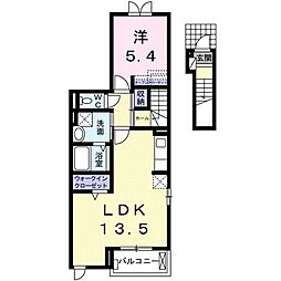 JR草津線 手原駅 徒歩8分の賃貸アパート 2階1LDKの間取り