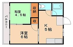 青雲荘 2DKの間取図画像