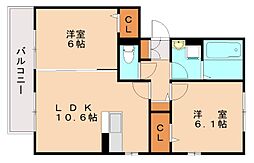 ベルフルール割子川 2LDKの間取図画像