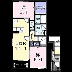 ティーダ水巻B 1LDKの間取図画像