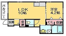 リーミレエジュ黒崎 1LDKの間取図画像
