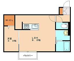 D-ROOM桜本城 1LDKの間取図画像