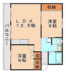 ヴィラナリー中間第二3 2LDKの間取図画像