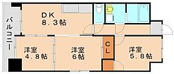 ベルヒルズ・則松 3DKの間取図画像