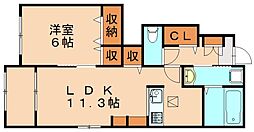 プレヴェルジェ二島 1LDKの間取図画像