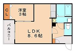 ジーメゾン八幡西リベル 1LDKの間取図画像