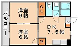 アカラ引野 2DKの間取図画像