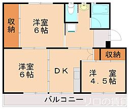 ビレッジハウス本城2棟 3DKの間取図画像