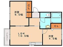 ディアス・南王子B 2LDKの間取図画像