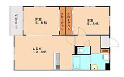 Glan Regale 折尾 2LDKの間取図画像