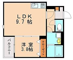 中間市東中間3丁目アパート 1LDKの間取図画像