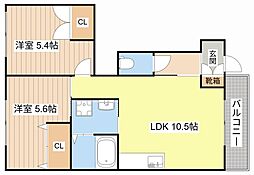 ティンカーベル 2LDKの間取図画像