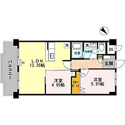 グリーンメゾン白鳥 2LDKの間取図画像
