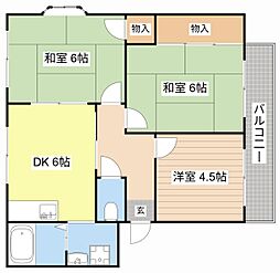 サンハイツ中川 3DKの間取図画像