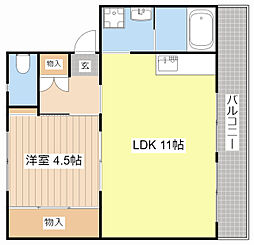 ビレッジハウス稲枝1号棟 1LDKの間取図画像