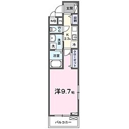 ウエスト コミタリアIII 1Kの間取図画像
