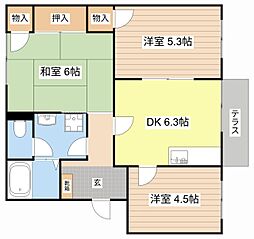 オークハイツE 3DKの間取図画像