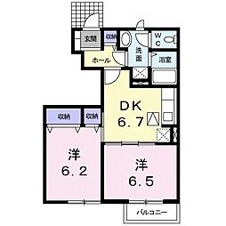 ブリーズタウン愛知川 2DKの間取図画像