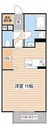 エバーグリーンコート山中B棟 ワンルームの間取図画像
