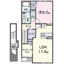 サルス・ノヴァI 1LDKの間取図画像