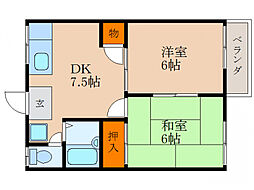 ハイツ磯部 2DKの間取図画像