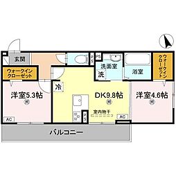 エレガンス ビュー 2階2DKの間取り