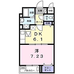 CoCo衣川 1DKの間取図画像