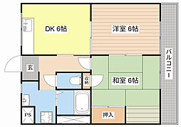 今津ハイツ 2DKの間取図画像