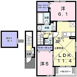 ビアンコシェルこうか1 2LDKの間取図画像