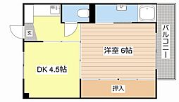ビレッジハウス加田二号棟 1DKの間取図画像