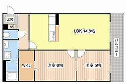 グランディアス 2LDKの間取図画像