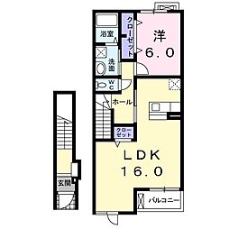 Ｌ・Ｈｅａｒｔ（エル・ハート） 2階1LDKの間取り