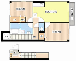 メゾンアルブル 2階2LDKの間取り