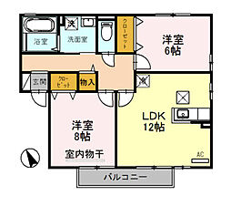 リビングタウン水口　D棟 1階2LDKの間取り