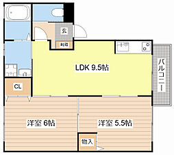 サンライズフジ 2DKの間取図画像