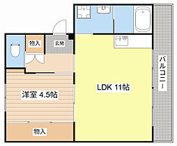 ビレッジハウス南小足第二2号 1LDKの間取図画像