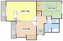 平和マンション1 2LDKの間取図画像