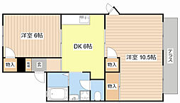 リバーサイド白鳥 2DKの間取図画像