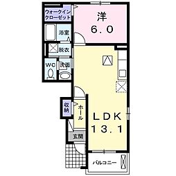 クレール聖徳C 1LDKの間取図画像