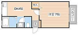 浅井西ハイツ 1DKの間取図画像