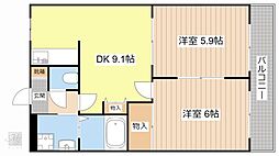 サンハイツ・オクヤマ 2DKの間取図画像