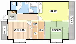プリミエ貴生川 2DKの間取図画像